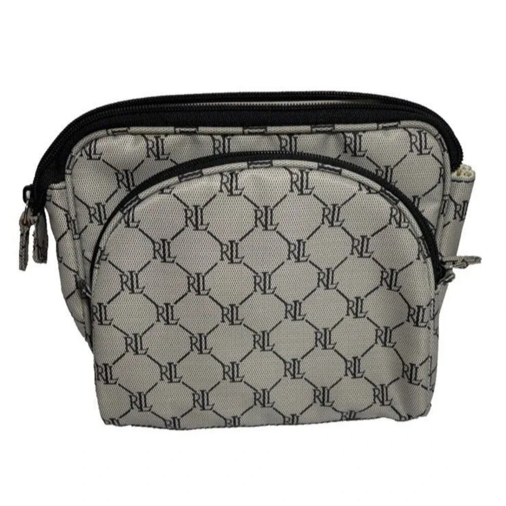 3 Lauren Ralph Lauren Cosmetic Accessory Pouches Bag Logo VTG Gray Diamond
